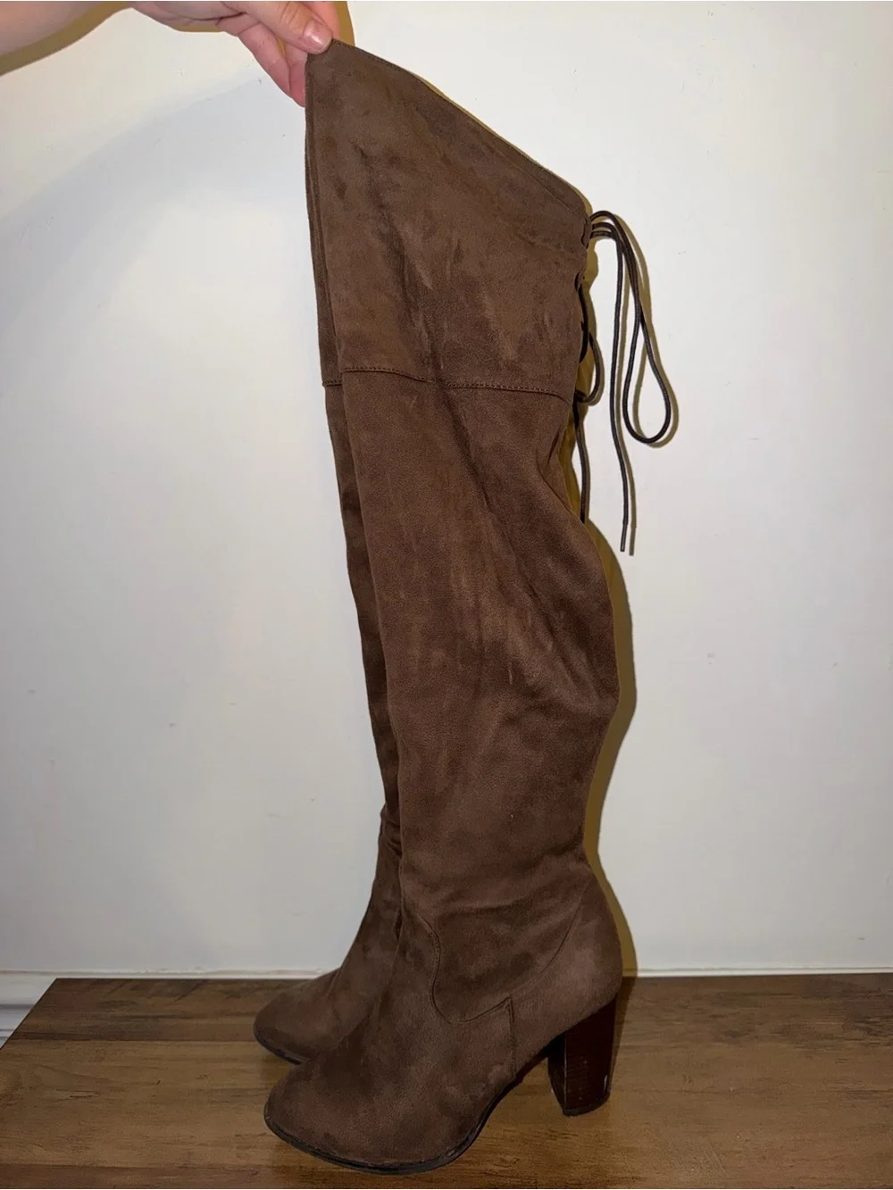 Over-the-Knee Brown Suede High Heel Boots